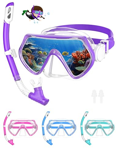Schnorchelset Kinder Taucherbrille Dry Schnorchel Schnorcheln Set (Lila)…