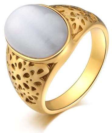 Aotiwe Wedding Rings Gold, Verlobungsring Männer Ovale aushöhlung Ringe Herren Retro mit Weiß Rundschliff Zirkonia Edelstahl Größe 54 (17.2)