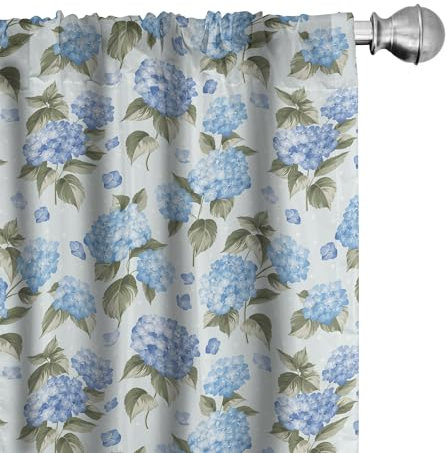 ABAKUHAUS Blume Vorhänge 2er-Pack, Hortensie Blumen Weichem Hintergrund Wedding Braut Künstlerisches Design, Vorhang für Wohnzimmer Schlafzimmer, 4 Stück 75 cm x 225 cm, Blassblau resedagrün