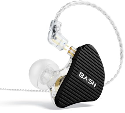 BASN Mix-PD - Auricolari in-ear monitor a 2 pin, 1 driver planare + 1 driver dinamico Hi-fi IEM con copertura in metallo lavorato a CNC, cavo staccabile a 2 pin cablato da 0,78 mm per musicisti (nero