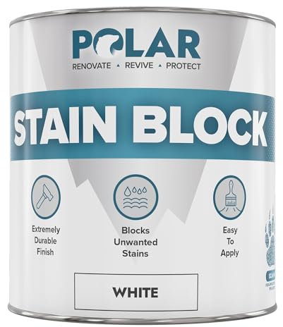 Polar Stain Blocker Paint - Satin White - 1 Litre | Ideal for Concrete, Cement, Wood, Brick & Painted Surfaces | Prevents & Removes Stains, Grease, Water Marks & Rust on Internal Walls & Ceilings