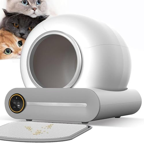 Self Cleaning Cat Litter Tray Automatic Cat Litter Box 65L Large Capacity, Triple Security, APP Monitor Smart Cat Litter Box for Multiple Cats with Mat & 2 Roll Garbage Bags