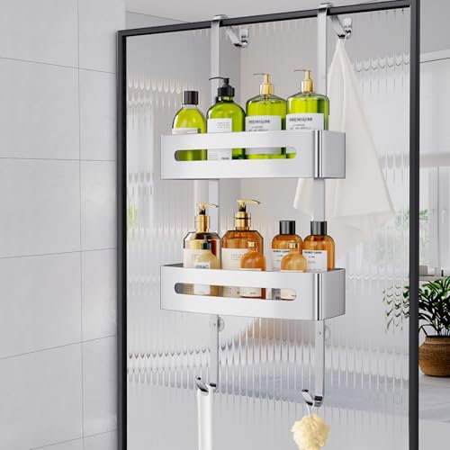 Ajex Estanteria Ducha para Colgar, Estante Ducha sin Taladro Acero Inoxidable Estante Ducha, Estantes Colgantes Baño para Champú Gel con Dos Ganchos