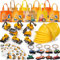 Toyssa Baustellen Party Mitgebsel Kindergeburtstag mit Construction Partyhüte Tragetaschen Bagger Schlüsselanhänger Tattoo Lastwagen Spielzeug Autos Set für Junge Bau Kindergeburtstag Geschenk