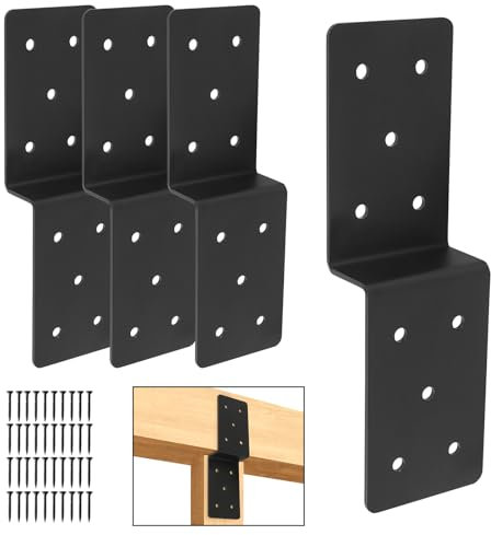 XZWMY 4Pcs Heavy Duty Carbon Steel Z Brackets, 3 x 5, Double Angle Channel Profile Corner Brace, Post to Beam Support, for Wood Shelves Fixing Lumber Connector Pergola Brackets