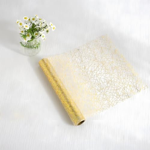 Tischband,Tischläufer Rolle, Weihnachtsdeko Tisch, Zuschneidbar Tischläufer, Anwendbar Auf Geburtstagsfeiern, Ramadan-Dekoration,Bankette, Tischdeko Kommunion Mädchen (Golden, 28 cm * 5 m)