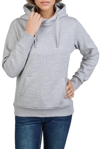 DENIMFY Hoodie Damen Regular Fit DFEmma Kapuzenpullover Pullover | Cross-Over Kragen Schwarz Beige Grau Rose Blau Grün S M L XL XXL
