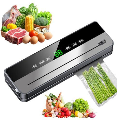 Vakuumiergerät, Vakuumierer, Folienschweißgerät, Abnehmbare Vacuumiergeraet, mit 10 Stück Vakuumierbeutel, LED Countdown Anzeige, zum Trockene Oder Feuchte Lebensmittel