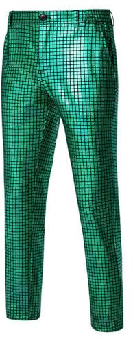 SANSIWU Glitzernde Metallic-Hose für Herren, Hip-Hop, glänzende Disco-Hose, Nachtclub, Party, Tanz, 70er Jahre, Pailletten, gerades Bein, Streetwear, grün, M