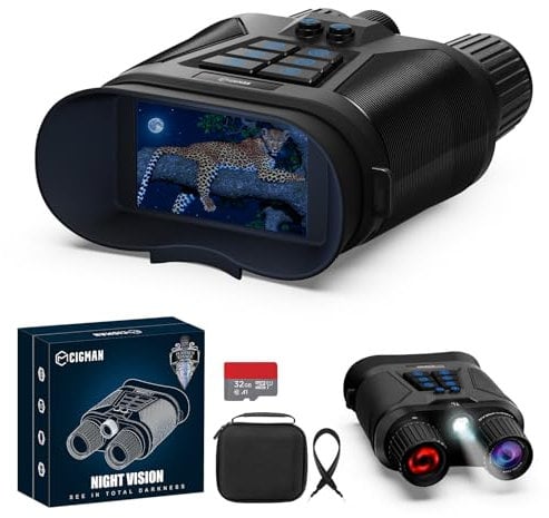 Visore Notturno, CIGMAN Occhiali per Binocolo Visione Notturna 400M Display HD da 3, Binocoli Termici Ricaricabili da 5000mAh Fotocamera HD f/1.4, Zoom Digitale 8X per Caccia, Campeggio, Osservazione