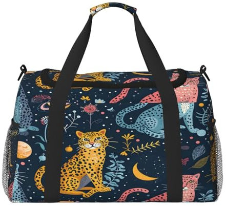 Mexpekil Reisetasche mit farbigem Leopardenmuster, für Herren und Damen, Sport, Wochenende, Übernachtung, Fitnessstudio, Handgepäcktasche, mehrfarbig, 19.7x10.2x13 in, Reisetasche