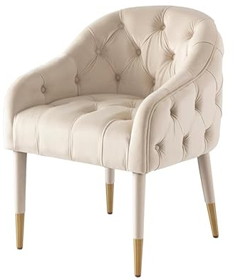 MY Furniture Sophia Dining carver Chair - Chalk beige - off white - Brass Caps- deep velvet buttoned upholstery - luxurious elegant comfortable classic sprung base
