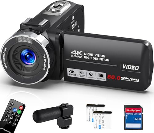 4K 30FPS Videocamera 80MP Zoom Digitale 18X Vlogging Camera per Youtube IR Visione Notturna 3.0 IPS Schermo Video Camera con Scheda SD da 32 GB, Microfono, Telecomando e 2 Batterie