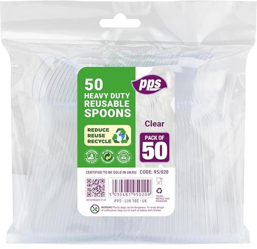 Pack of 50 Heavy Duty Clear Reuseable Spoons, Reusable and Washable Spoons Perfect for Picnics, Parties, Tableware and Dinnerware by Dwarkadhish Enterprise ltd
