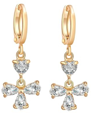 KnSam Echt Ohrringe Damen 14K Gelbgold, Ohrhänger Kreuz mit Moissanit Tropfenschliff, Damen Ohrstecker Klein Au 585, Gold