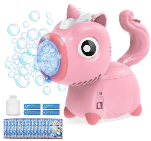 Bubble Machine, Unicorn Portable Automatic Bubble makers for Kids, Electric Bubble Wand with Light/Bubble Solution/Battery Powered for Party Wedding Outdoor, Toddler Garden Toys Birthday Gifts