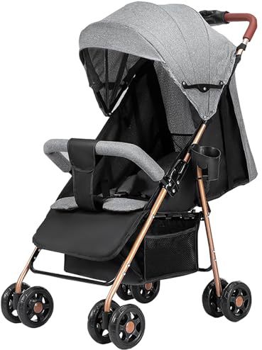 Buggy Mit Liegefunktion, Kinderwagen Zusammenklappbar Mit Wattepads Und Moskitonetzen, Reisebuggy Mit Liegefunktion, Kann Sitzen Oder Liegen(Pink)