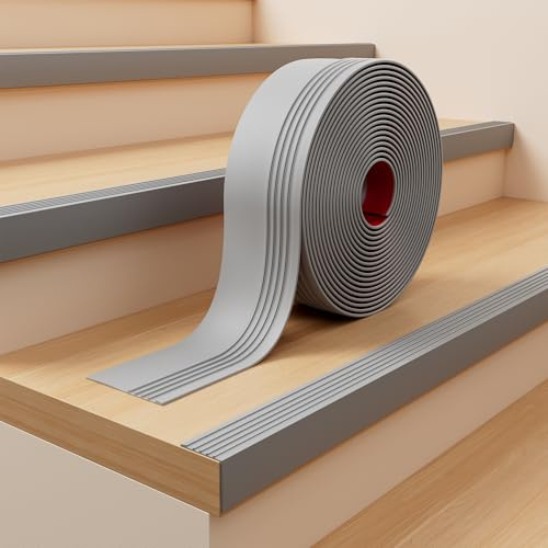 INMOZATA Stair Anti Slip Nosing,6M Vinyl Stair Edge Trim Grey
