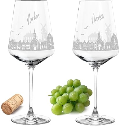 Gravur-Max Weinglas 2er Set 560 ml Skyline „Norden“ – Leonardo Puccini Glas mit Lasergravur – Hochwertiges, spülmaschinenfestes & stoßfestes Weinglas mit Spruch – Geschenk für Weinliebhaber