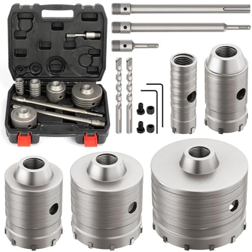 DAIMIT 16 Stück Bohrkrone Hohl Lochsäge-dosenbohrer set, mit SDS Plus & Max Adapter Bohrkrone Steckdose, für Mauerwerk, Ziegel, Beton, Zement, Stein Concrete hole saw, Satzgrößen 30 40 68 82 100 mm