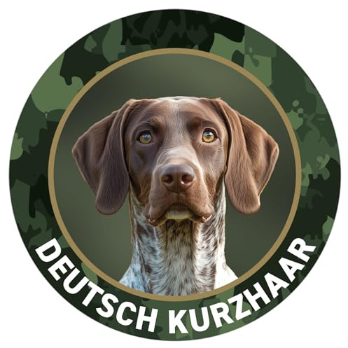 Deutsch Kurzhaar DK Jagdhund Premium Hunde Aufkleber für Auto, Pkw, Kfz, Kofferraum oder Autoscheibe - mit Hunde und Jagdhundemotiven, Ø 10 cm - Made in Germany