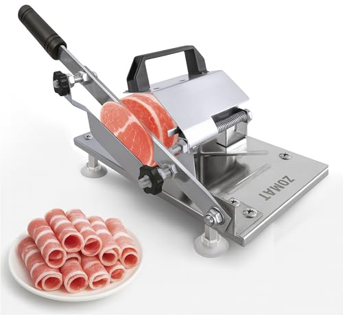 ZOMAT Manual Meat Slicer for Frozen & Semi-Frozen Meat, Stainless Steel Adjustable Thickness Meat Cutter with Extra Blade
