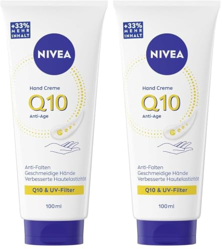 NIVEA 3in1 Anti-Age Q10 Hand Creme 2er-Set, Anti-Falten Handpflege mit Q10 und UV-Filter, pflegende Hand Creme für normale bis trockene Hände, (2 x 100 ml)