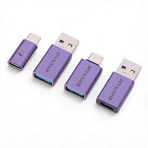 Data Blocker, (4 Pack) USB A to USB C Female Defender, USB Data Blocker for Mobile Phone Charging, Refuse Hacking for Any Smartphone