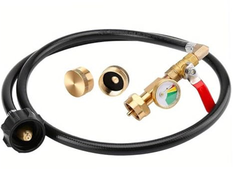 Tsawntd Propane Adapter 20lb to 1lb Converter 3FT Hose Propane Refill Adapter with Pressure Gauge & Valve Heavy-Duty Brass QCC1/Type 1 Connector