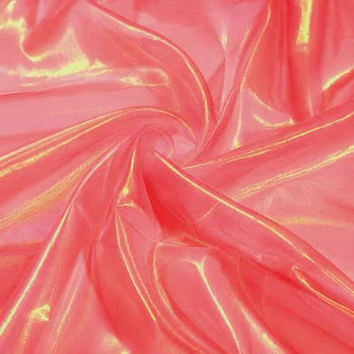 Tessuto in organza iridescente, 500 x 150 cm, arcobaleno, da cucire, tessuto decorativo iridescente per tende, decorazione da tavolo, matrimoni, carnevale e costumi da palcoscenico (rosso)