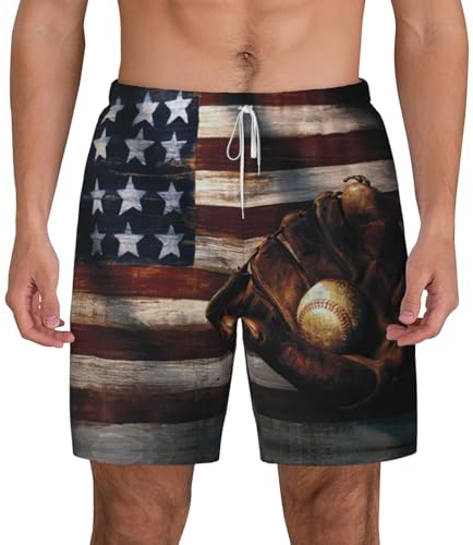 ASFgda Short de bain imprimé drapeau américain pour homme - Séchage rapide - Doublure en maille avec poches pour la plage et le surf, blanc, XXL