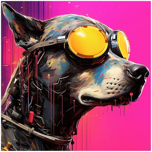 Wallario Memoboard aus Glas mit Motiv, Magnet-Tafel in 50 x 50 cm in Premium Qualität Cyberpunk-Hund mit Brille