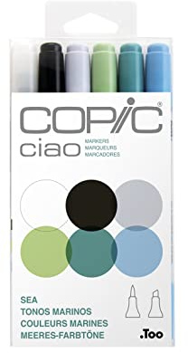 Copic Ciao, Alcohol Markers, 6 Colors Dual Brush Tip Art Marker for Adults/Teen Artists & Creators, Blendable Markers for Coloring Drawing & Illustration Art - Sea Color Set