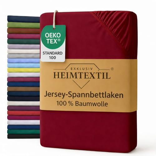 EXKLUSIV HEIMTEXTIL Jersey Spannbettlaken 180-200 x 200 cm Bordeaux | BASIC Spannbetttuch-100% Baumwolle - 140 gsm - Oeko-Tex Zertifiziert - Steghöhe 30 cm - geeignet für Matratzenhöhe 25-30 cm