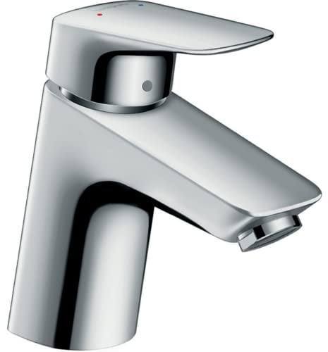hansgrohe Waschtischarmatur Logis, Wasserhahn Bad mit Auslauf Höhe 70 mm, mit Zugstange, Badarmatur wassersparend, Chrom