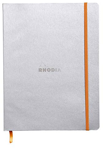 RHODIA 117501C - Silver Flexible Notebook - 19x25 cm - Lined - 160 pages - Ivory Clairefontaine Paper 90 g/m - Bookmark, Elastic Closure - Faux Leather Cover - Rhodiarama Collection