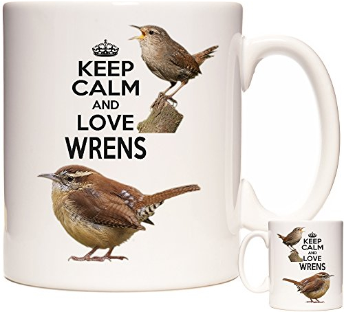Wren Tasse, Keep Calm and Love Wrens, Keramiktasse, 325 ml, Jenny Wren Geschenktasse Britischer Gartenvogel