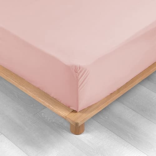 douceur d'intérieur, Drap Housse (140 x 190 cm) Percaline Rose, Percale de Coton
