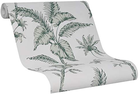 Tapete Greige Grün Vliestapete Botanic mit Blumen Blätter Pflanze für Schlafzimmer Wohnzimmer oder Küche 10,05m x 0,53m Floral Neu