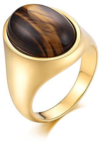 Adokiss Schmuck Edelstahlringe Herren Gold, Männer Ring Rock Vintage Ringe Punk Hochglanzpoliert Braun Oval Opal 2.1CM Breite Gr. 68 (21.6), Mann