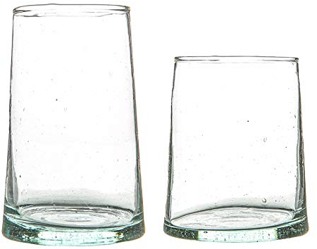 Nicola Spring 12pc Merzouga Recycled Glassware Set - Clear Glass - Sustainable Hand-Blown Moroccan Tumblers & Highball Glasses for Juices, Cocktails, Water, Home, Bar, Dining Table, Eco-Friendly Gift
