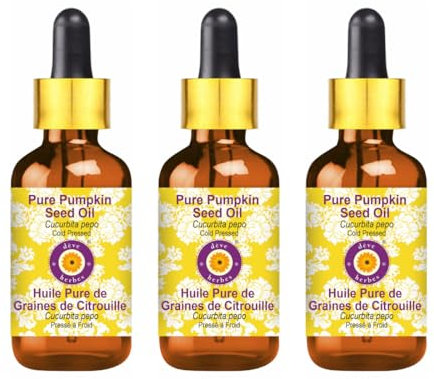Deve Herbes Olio di semi di zucca puro (Cucurbita pepo) con contagocce in vetro, qualità terapeutica naturale, spremuto a freddo, 100 ml x 3 (10 oz)