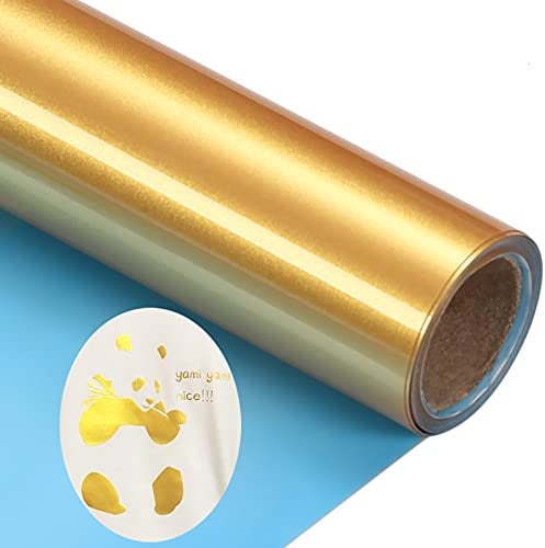 Gold Heat Transfer Vinyl Gold Iron on Vinyl Gold PU HTV Vinyl Rolls 12 inch x 5 feet Iron on Vinyl for T-Shirts DIY Design, Easy to Cut & Weed for Silhouette Cameo Heat Press Machine