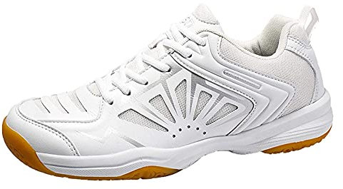 FJJLOVE Männer Badminton Schuhe, Unisex Squash Schuhe Atmungsaktive Tisch Tennis Sportschuhe Indoor Court Shoe,Weiß,38 EU