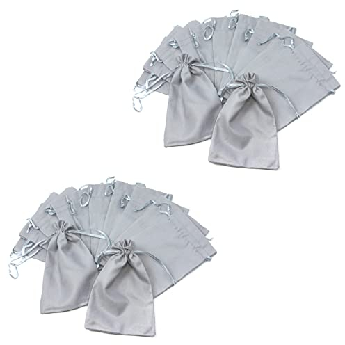 Oblique Unique® Baumwollbeutel mit Zugband - 12 oder 24 Stück - Stoffsäckchen Stoffbeutel ca. 15 cm x 10 cm für Geschenke als Deko zu Weihnachten (Grau - 24 Stück)