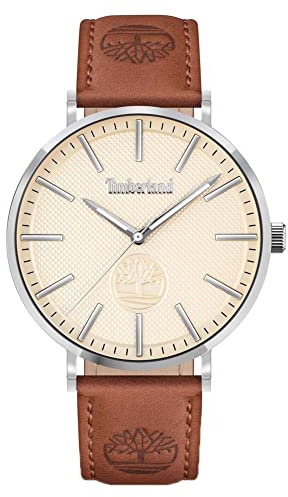Timberland Kinsley Herren Armband Uhr Analog 42mm Edelstahl/Leder Braun-Silber, Wasserdichtigkeit: 5 bar, TDWGA2103701