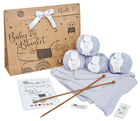 Needle It® - Strickset für Anfänger komplett mit Stricknadeln - Babydecke zum Selberstricken - Geschenkidee (Himmelblau)
