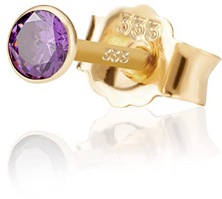 NKlaus Einzel 3,5mm 333 Gelb Gold 8 Karat Ohrstecker Kristall Zirkonia Amethyst Butterfly Verschluss Damen Mädchen 3359