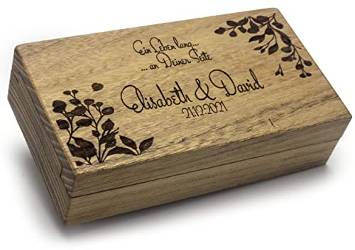 WoodBi Ringschachtel aus Holz mit Gravur personalisiert | für Ringe zum Hochzeitstag für Trauringe