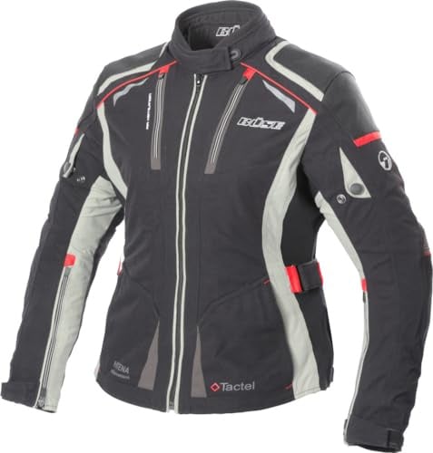 Büse Linda Damen Motorrad Textiljacke, schwarz/grau/rot, 36